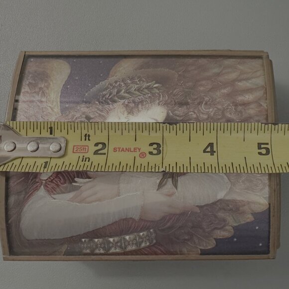 Vintage Trinket Jewelry Box - Metal & Glass - Angel with Dove - Enesco Brand - Picture 10 of 12